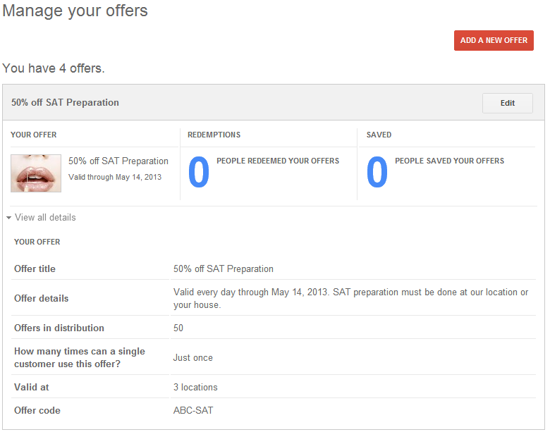 Google Offer Manage