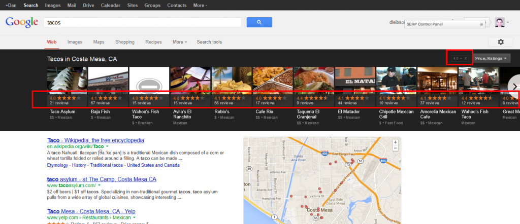 review filter on carousel results