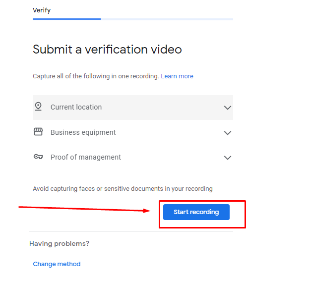 google verification video start recording
